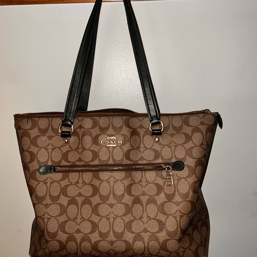 Coach Brown and Black Signature Shoulder Bag